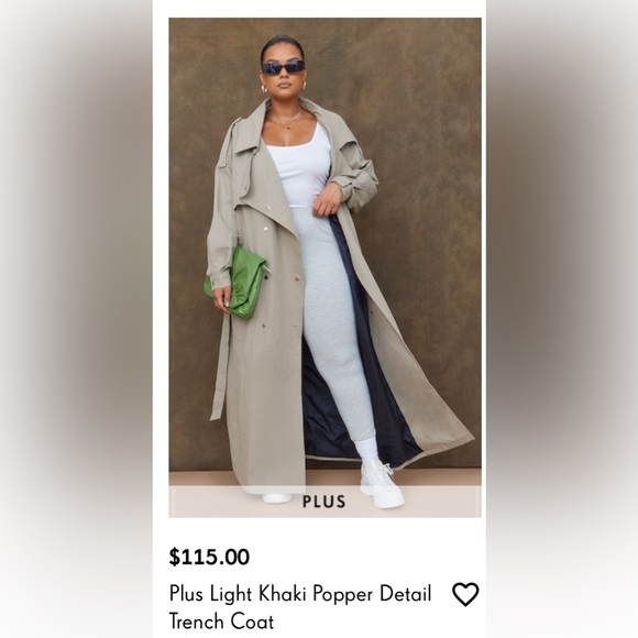 Pretty Little Things, khaki heavier trench coat, plus size, long trench coat - Picture 4 of 5